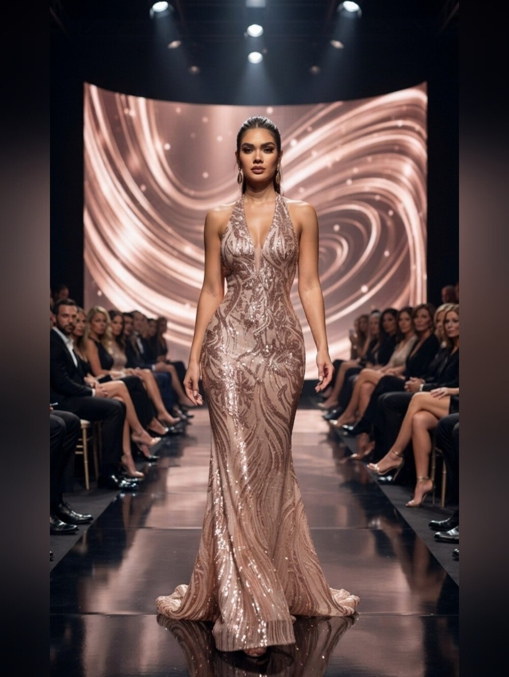 Halter Sequin Prom Gown in Nude Blush
